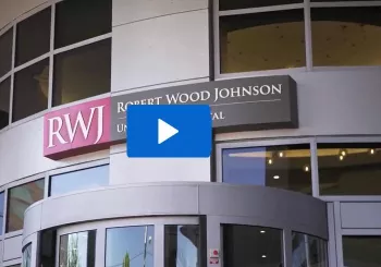 Outside view of the front doors at RWJBarnabas Health in New Jersey