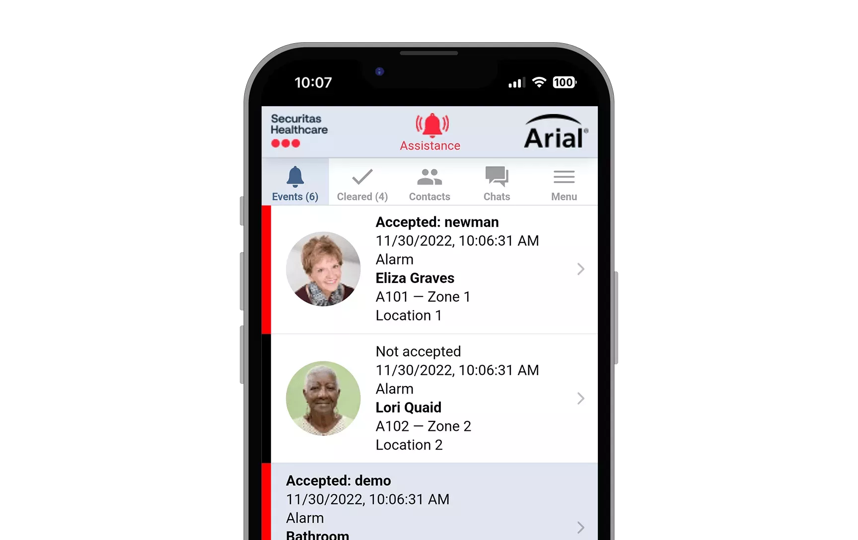 Viewing a list of accepted calls using the Arial Mobile Application