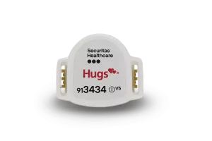 Front view of the Hugs infant protection badge by Securitas Healthcare.